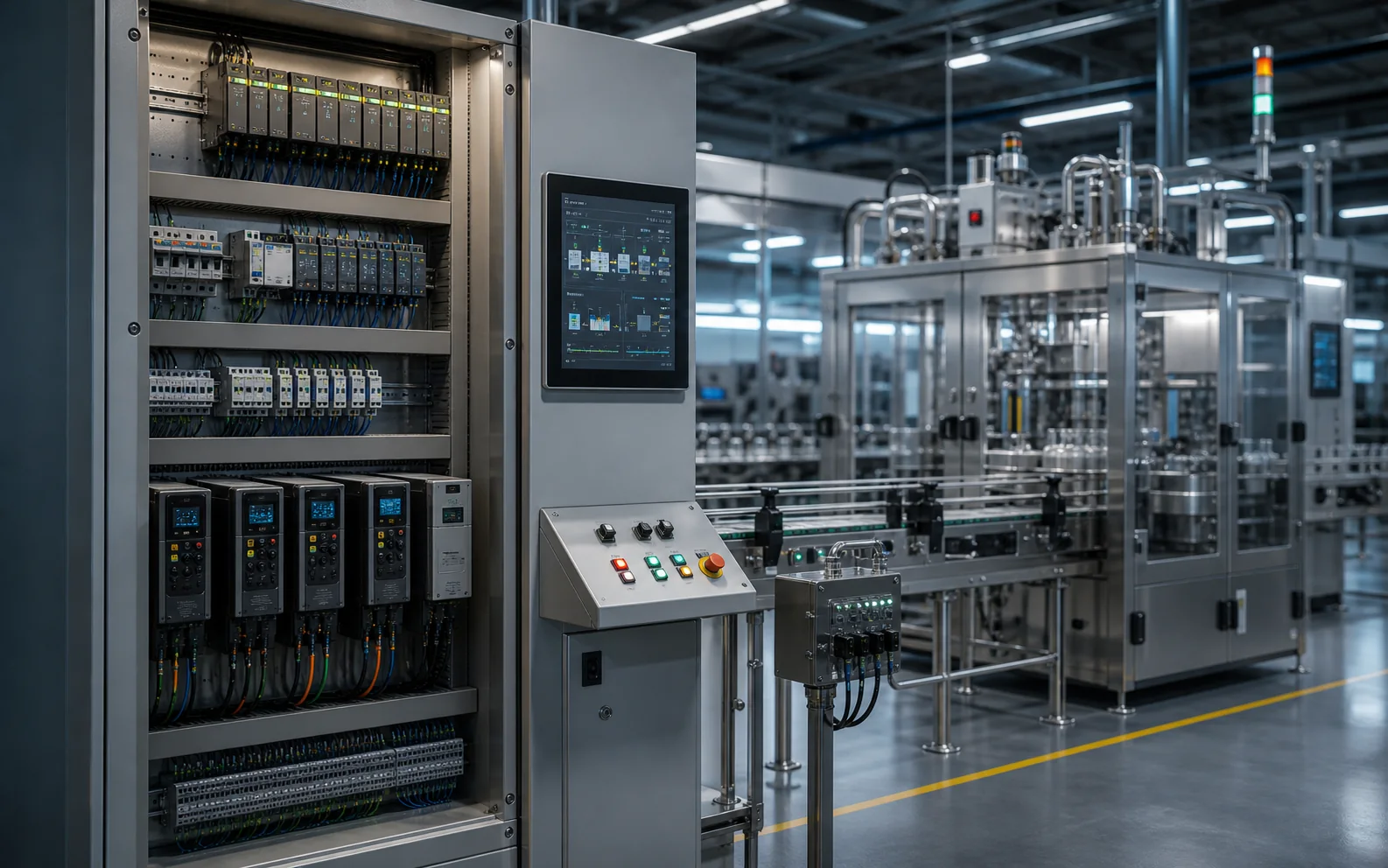 Automatizacion industrial con PLC HMI y maquinaria conectada