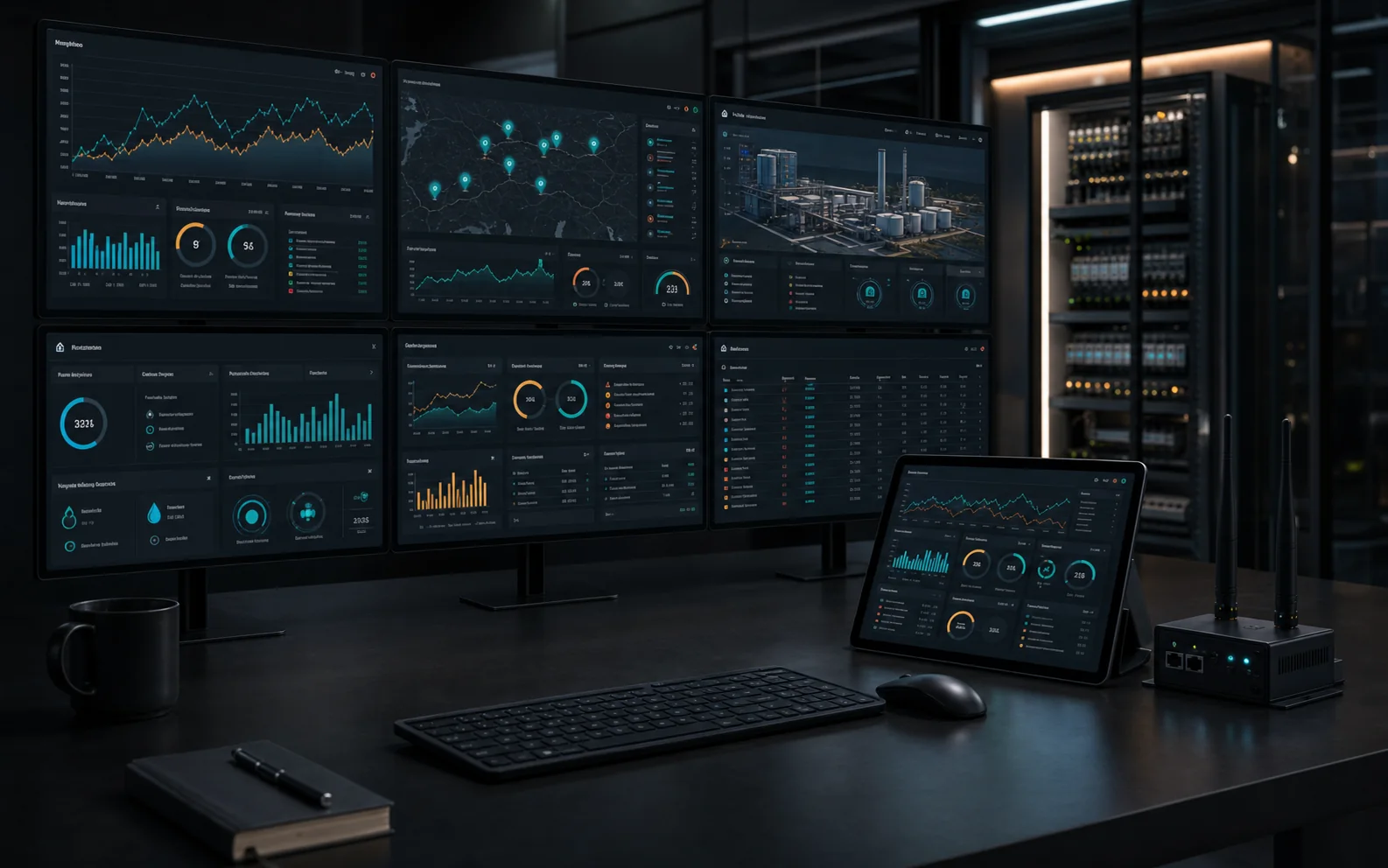 Plataforma IoT con paneles, mapas y alarmas operativas