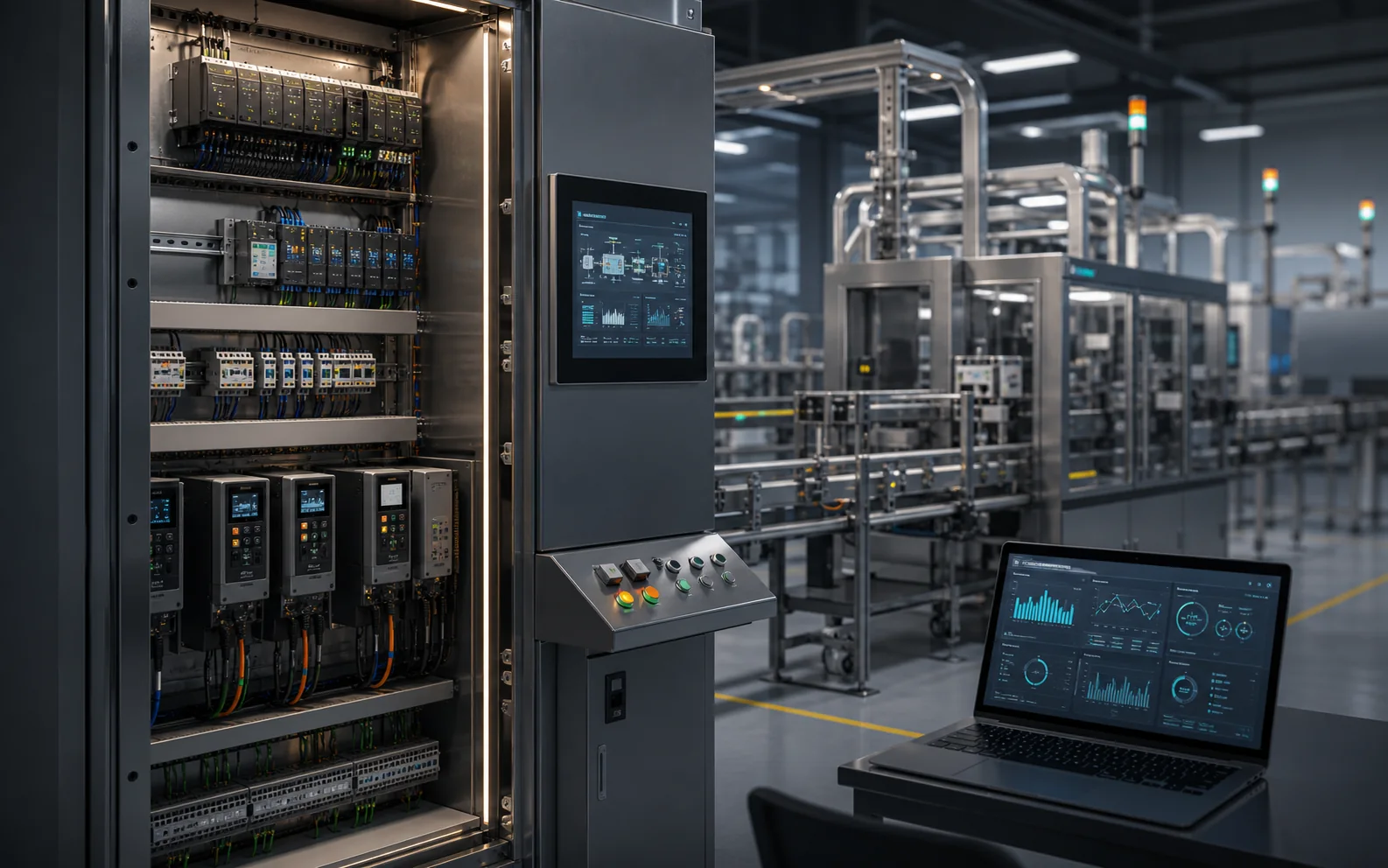 Automatizacion industrial con PLC, HMI y control de maquinaria en Menorca